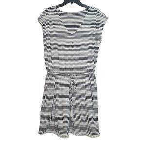 LOFT Beach Striped V-Neck A-Line Dress Black White Medium NWT